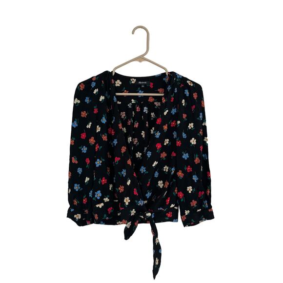 Madewell Wrap Top Womens Size Small Pressed Flowers Print Viscose - Picture 3 of 6